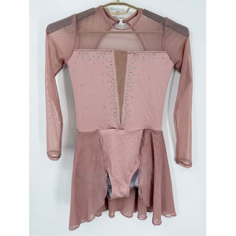 The Lineup Figure Skating Dress Dance Costume Dusty Pink Rhinestone Size S